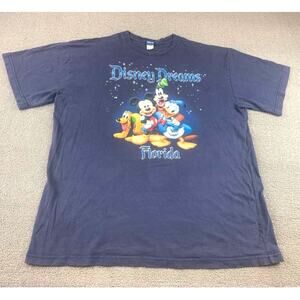 Vintage Disney Men's L Blue Mickey Goofy Dream Florida‎ USA Graphic T -Shirt